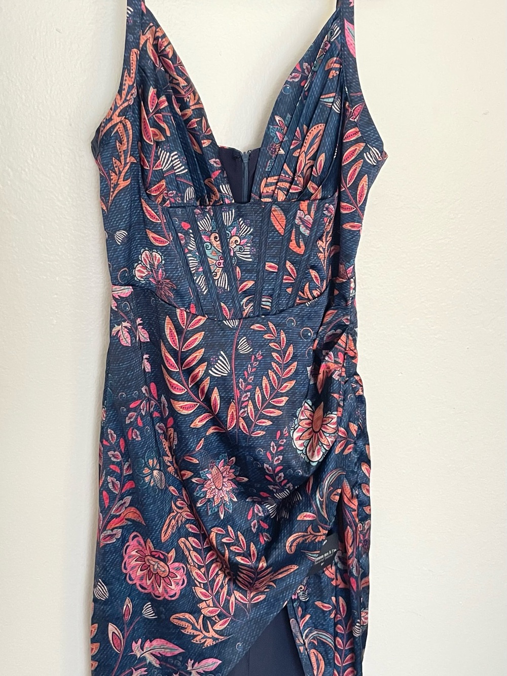 aerie Navy One-Shoulder Floral Midi Dress